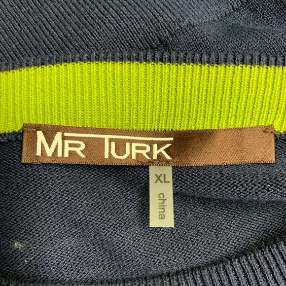 MR TURK Size XL Navy Green White Stripe Cotton Modal Crew Neck Pullover - Picture 4 of 5